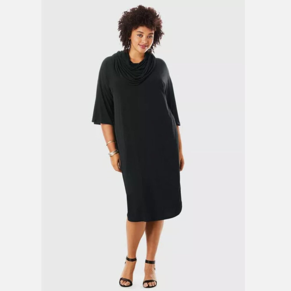 Roaman's Black Cowl-Neck Dress Size M (14/16)